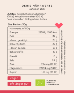 Rückseite Sweet Nibs Zutaten u. Inhaltsstoffe