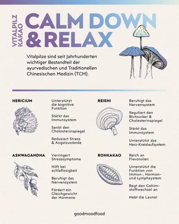 Vitalpilz Kakao Calm Down & Relax Infografik