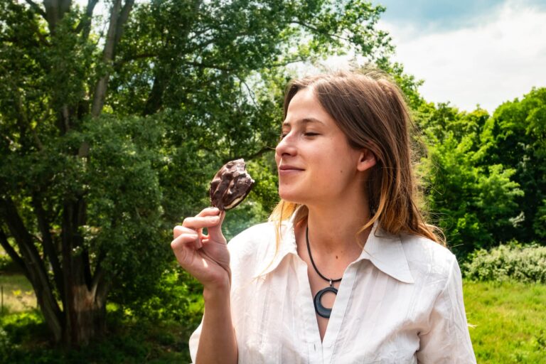 Kakaoeis mit Vanille-Erdnuss-Füllung