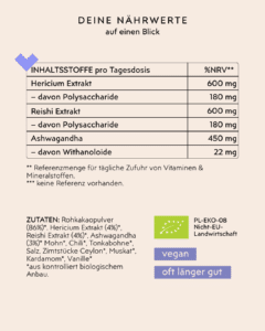 Mushroom Kakao 2.0 Calm Down & Relax kaufen, Inhaltsstoffe V3